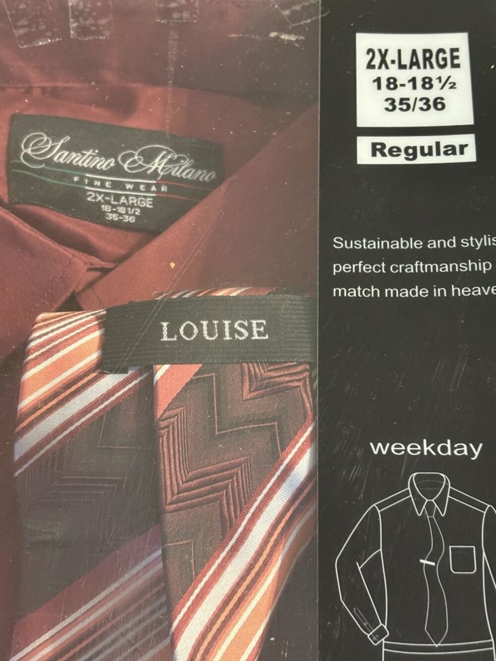 Santino Milano Mens 2X-Large Burgundy Dress Shirt & Handmade Tie Set Regular Fit
